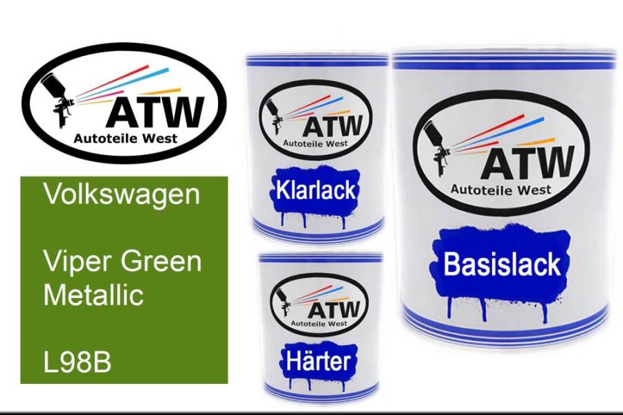 Volkswagen, Viper Green Metallic, L98B: 1L Lackdose + 1L Klarlack + 500ml Härter - Set, von ATW Autoteile West.